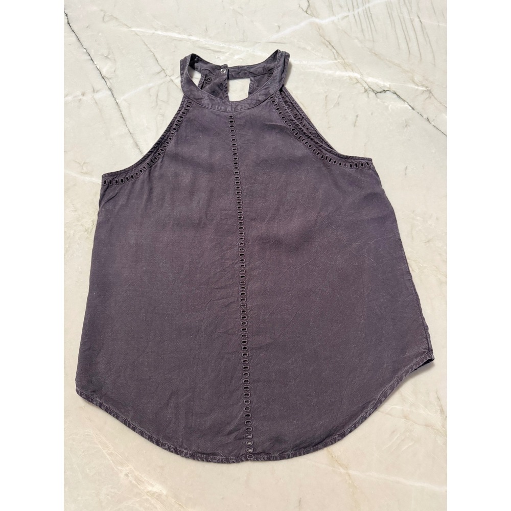 Cloth & Stone Gray Tencel Halter Top Sleeveless Embroidered Ladder Stitch Small